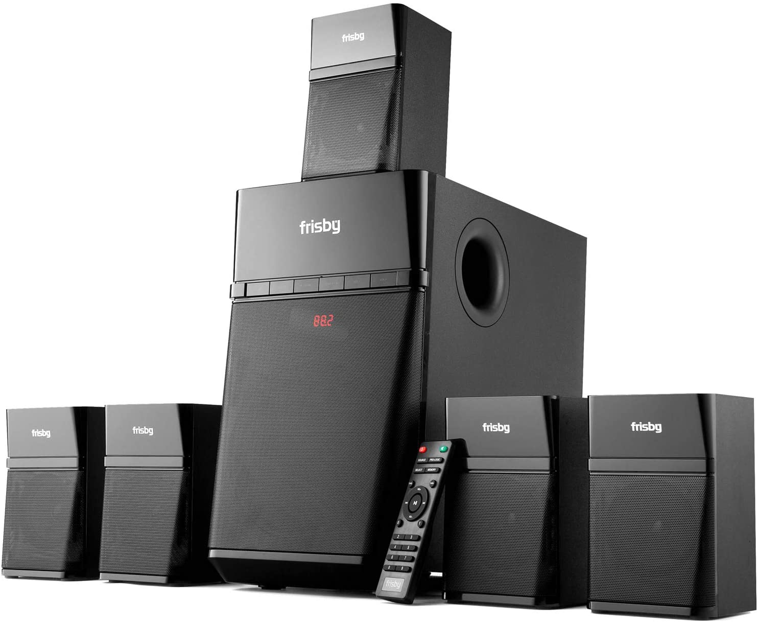 Frisby Audio FS-7000BT Home Theater 5.1 Surround Sound System with Subwoofer, Bluetooth Wireless Streaming from Devices & Media Reader, FM Radio, Remote Control, Digital Optical Output, Black Frisby Audio FS-7000BT Home Theater 5.1 Surround Sound System with Subwoofer, Bluetooth Wireless Streaming from Devices & Media Reader, FM Radio, Remote Control, Digital Optical Output, Black